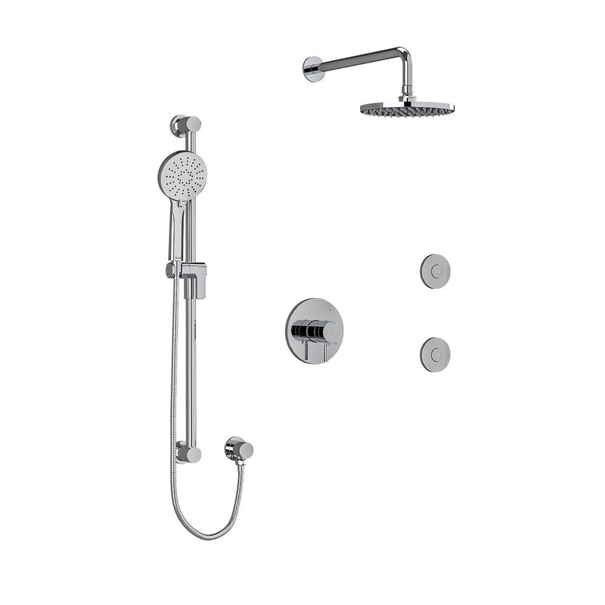 Riobel Sylla Type T/P (Thermostatic/Pressure Balance) 1/2 Inch Coaxial 3-Way System Hand Shower Rail Elbow Supply Shower Head And 2 Body Jets - Chrome
