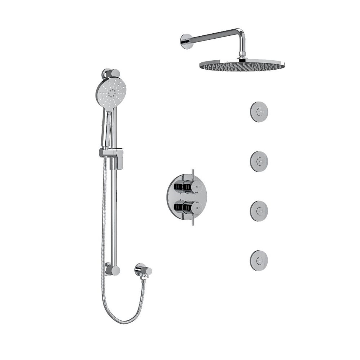 Riobel Riu Type T/P (Thermostatic/Pressure Balance) 3/4 Inch Double Coaxial System With Hand Shower Rail 4 Body Jets And Shower Head - Chrome