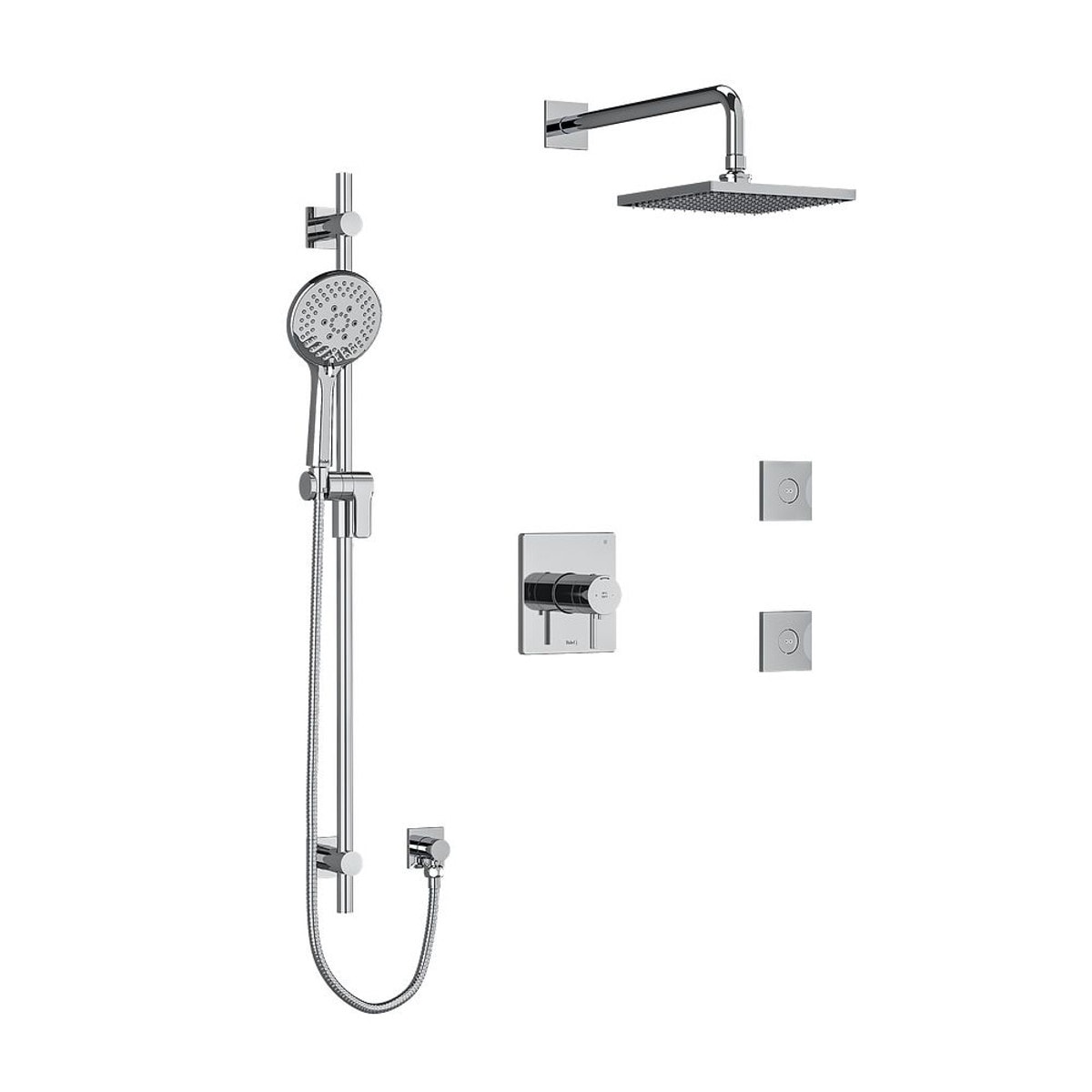 Riobel Pallace Type T/P (Thermostatic/Pressure Balance) 1/2 Inch Coaxial 3-Way System Hand Shower Rail Elbow Supply Shower Head And 2 Body Jets - Chrome