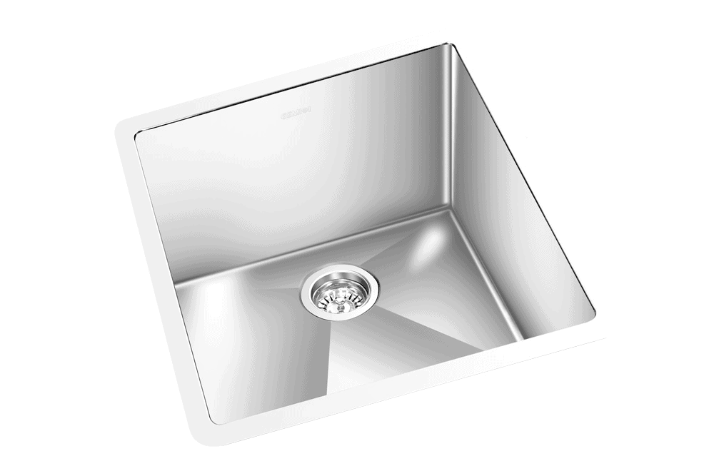 GEM single bowl under mount satin square sink 17”x18”x 9″