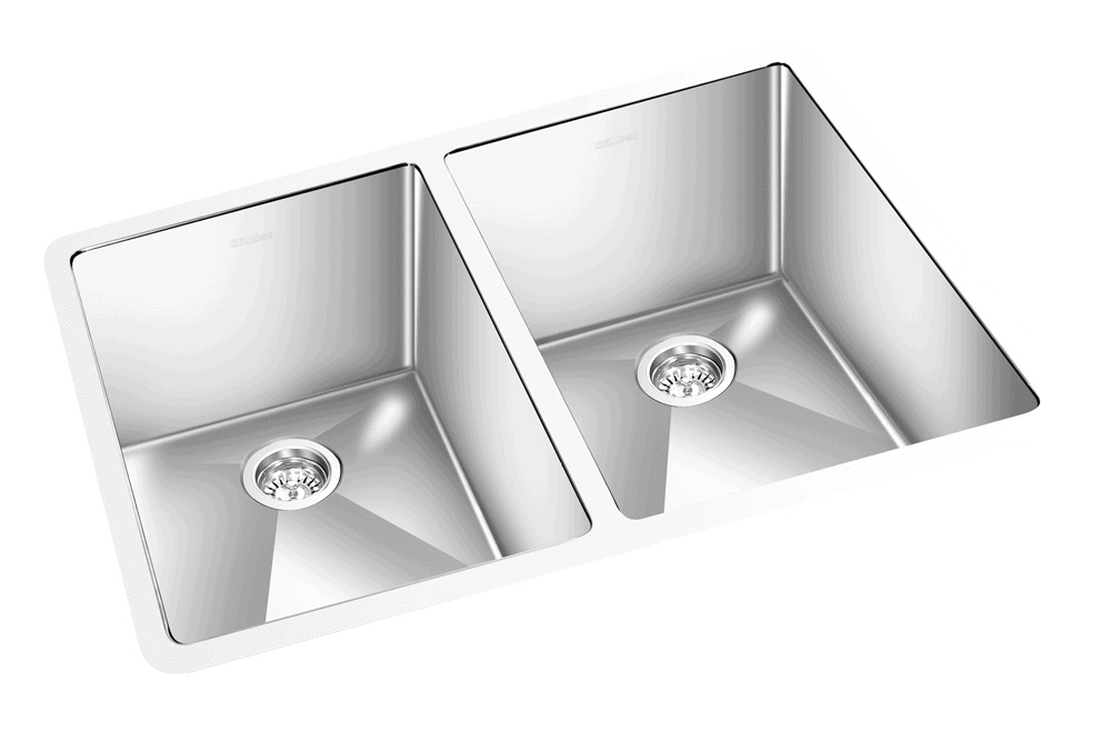 GEM double bowl under mount square double satin sink 33”x18”x9”
