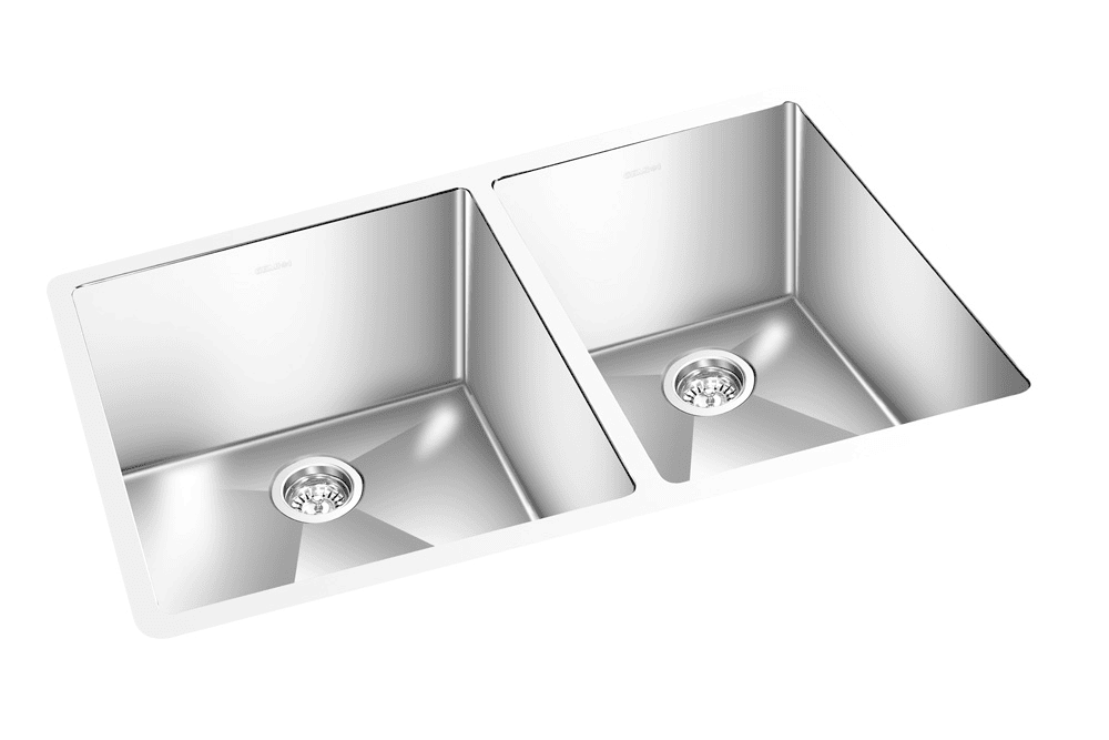 GEM double bowl under mount satin square sink 33”x 19″x 10″