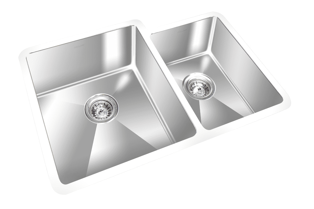 GEM double bowl under mount satin square sink 29”x20″ LEFT bowl 9″ right bowl 7½”