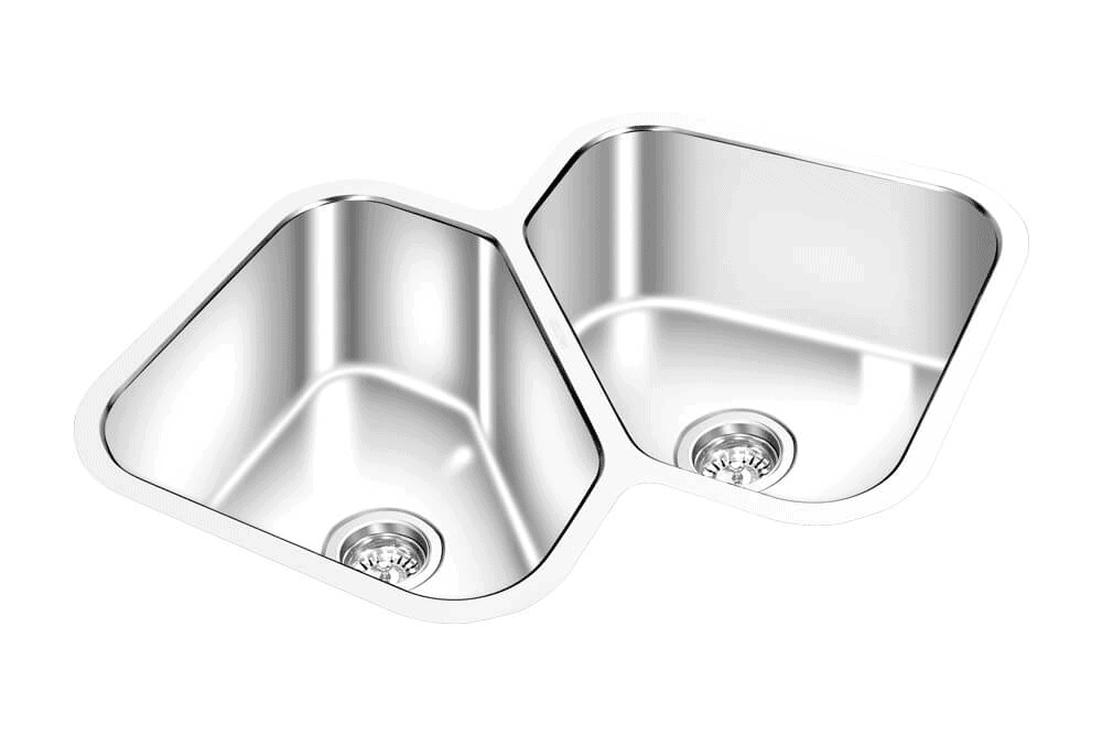 GEM double bowl under mount satin corner sink 27”x27”x 9″